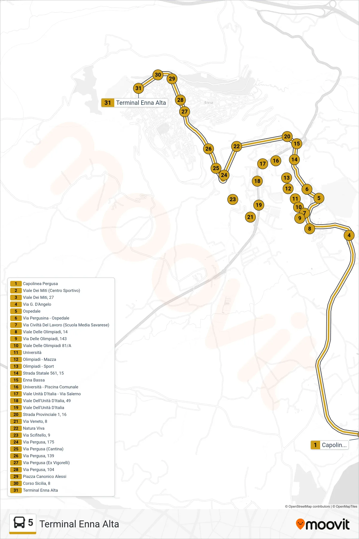 Linea 5 bus (Terminal Enna Alta) - Percorsi e fermate sulla mappa
