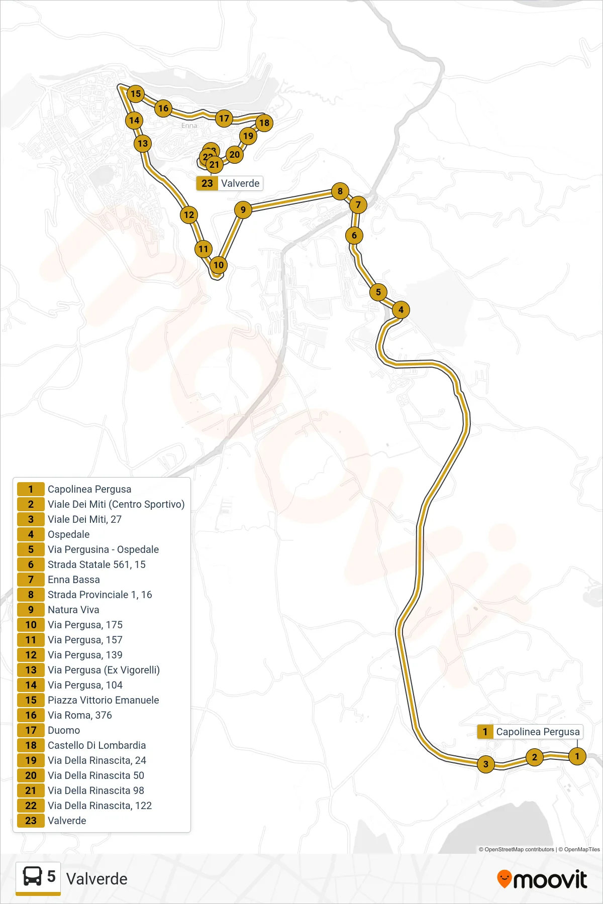 Linea 5 bus (Valverde) - Percorsi e fermate sulla mappa