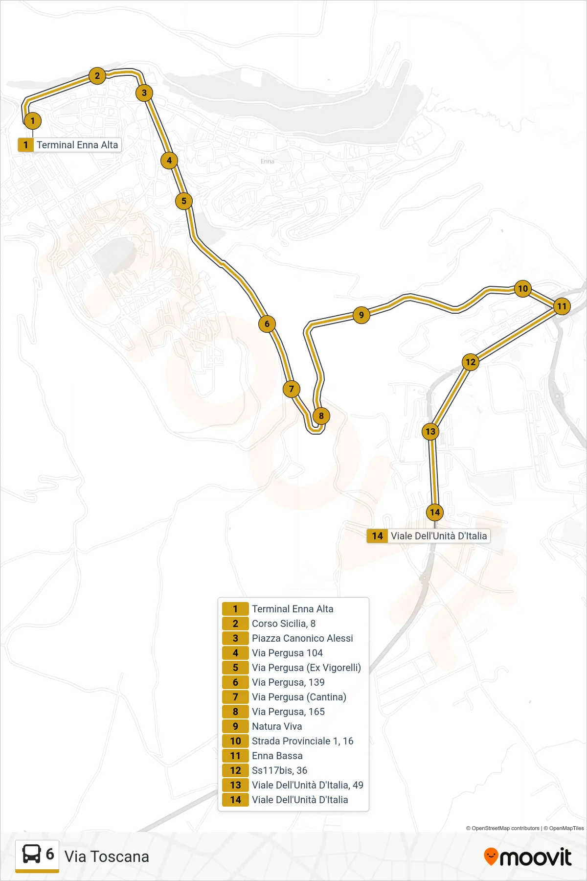 Linea 6 bus (Via Toscana) - Percorsi e fermate sulla mappa