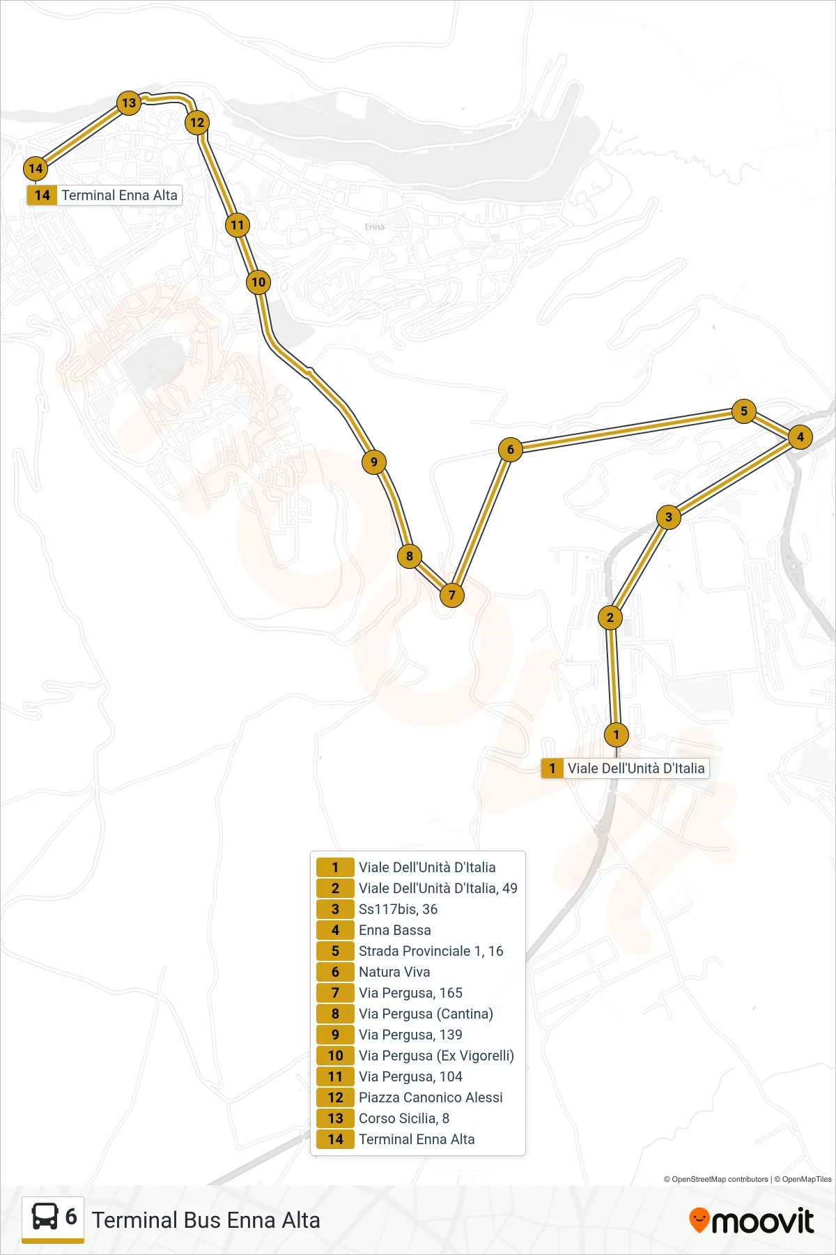 Linea 6 bus (Terminal Bus Enna Alta) - Percorsi e fermate sulla mappa