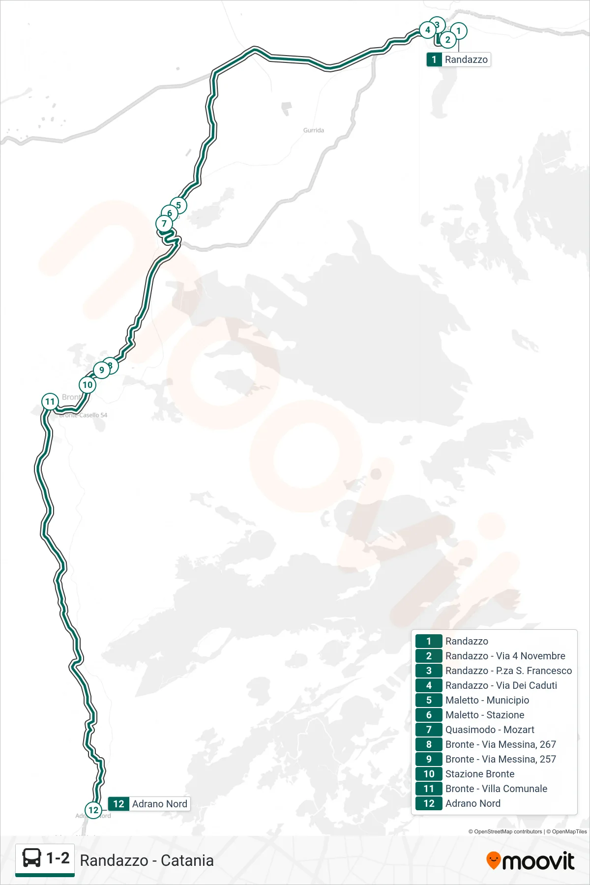 Linea 1-2 bus (Adrano Nord) - Percorsi e fermate sulla mappa