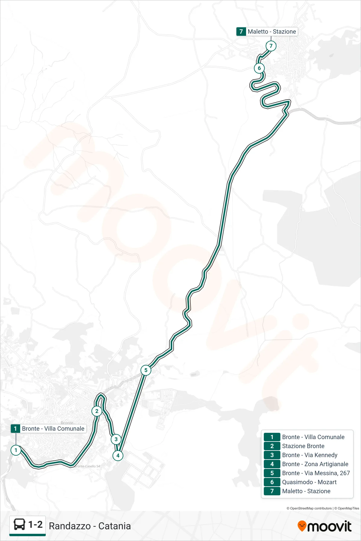 1-2 bus Line (Maletto) route and stops on a map