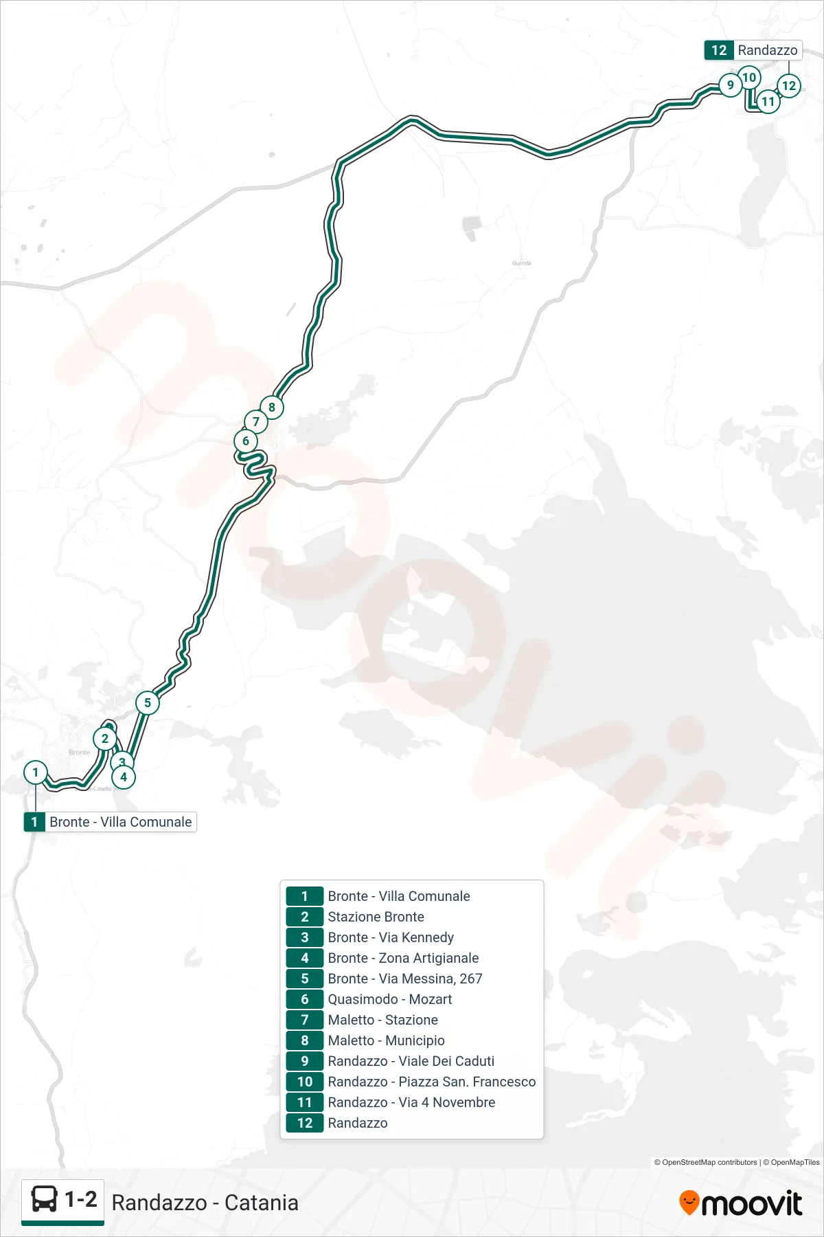 1-2 bus Line (Randazzo) route and stops on a map