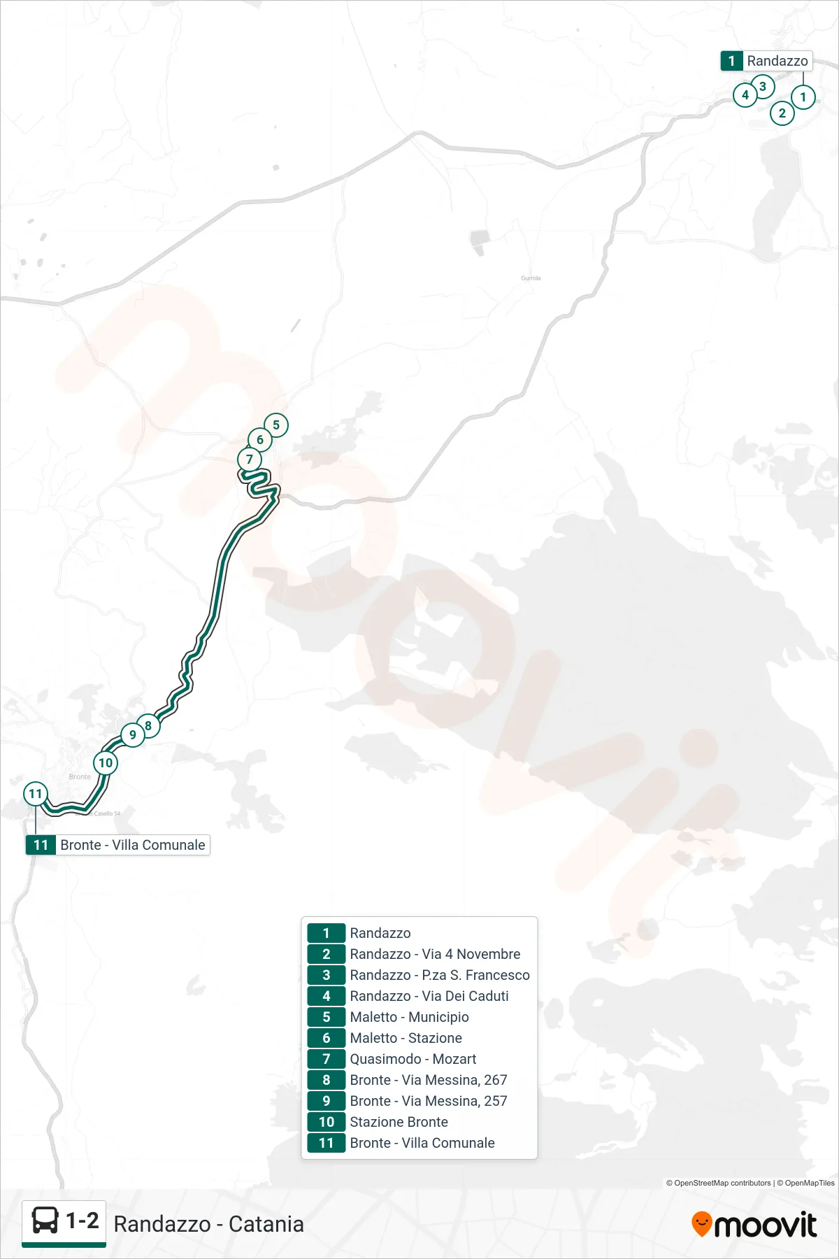 Linea 1-2 bus (Bronte - Villa Comunale) - Percorsi e fermate sulla mappa