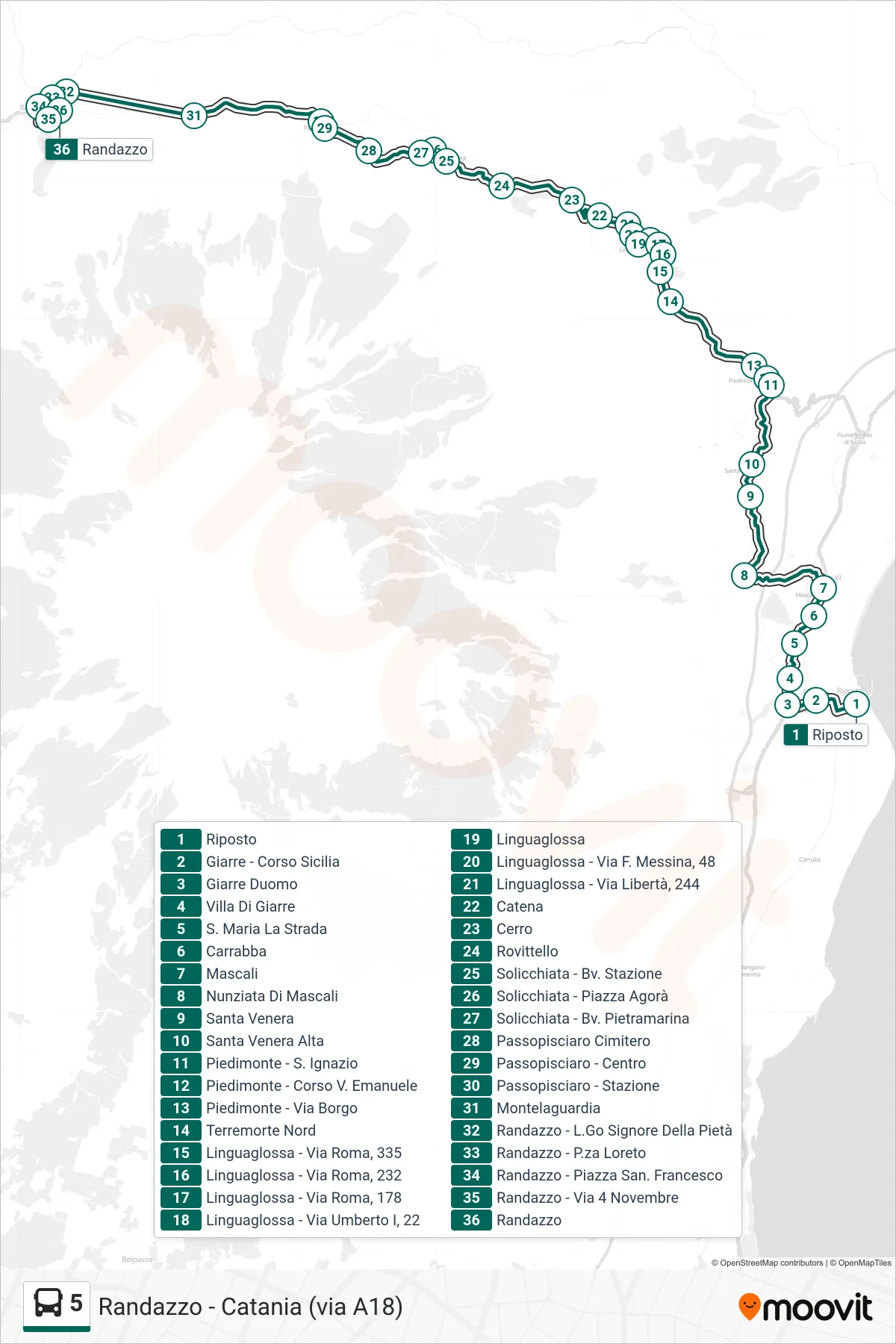 Linea 5  bus (Randazzo) - Percorsi e fermate sulla mappa