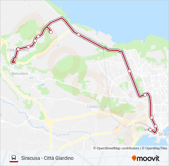 Percorso linea bus SIRACUSA - CITTÀ GIARDINO