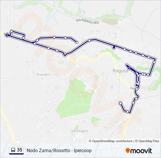 Linea 35 orari fermate e mappe Nodo Rossitto Ipercoop