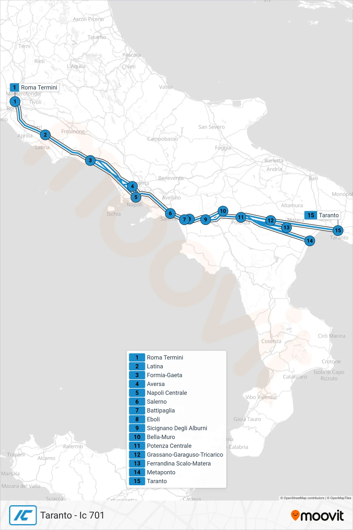 Linea IC  treno (Taranto - Ic 701) - Percorsi e fermate sulla mappa