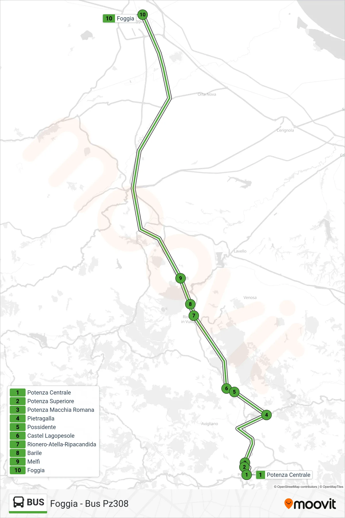 Linea BUS  bus (Foggia - Bus Pz308) - Percorsi e fermate sulla mappa