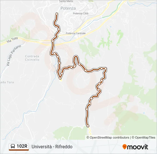 102R Bus Line Map