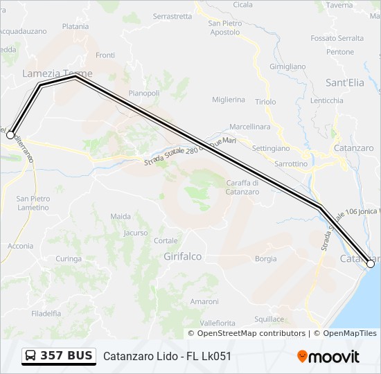 Percorso linea bus 357 BUS