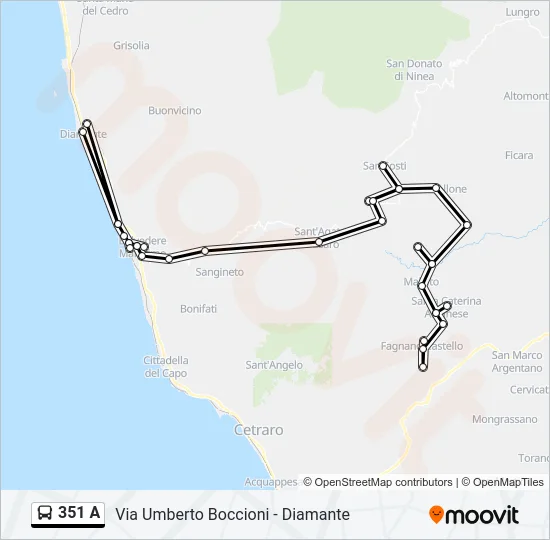 351 A Bus Line Map