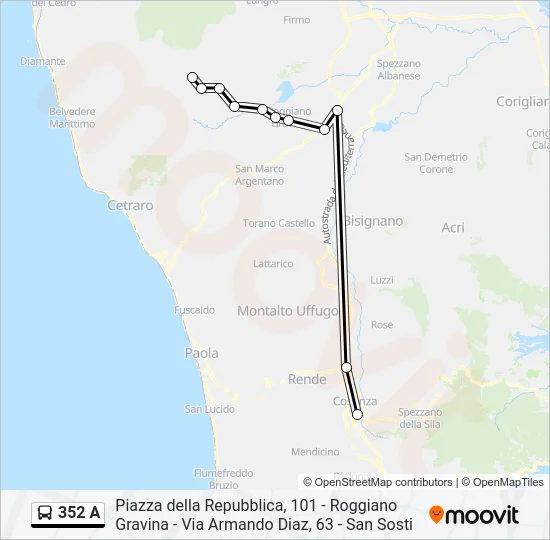352 A Bus Line Map