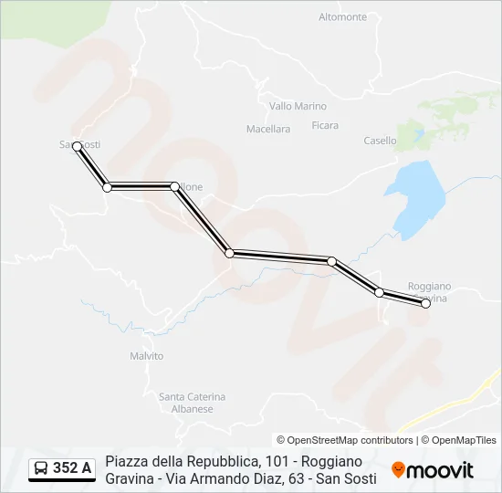 352 A Bus Line Map