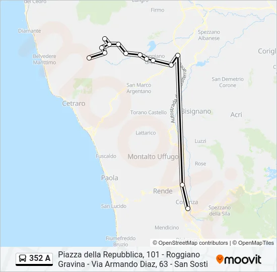 352 A Bus Line Map