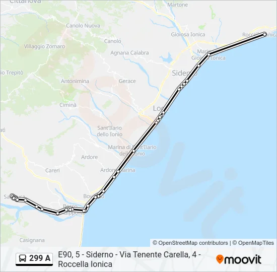 299 A Bus Line Map