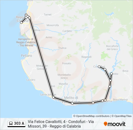 303 A Bus Line Map