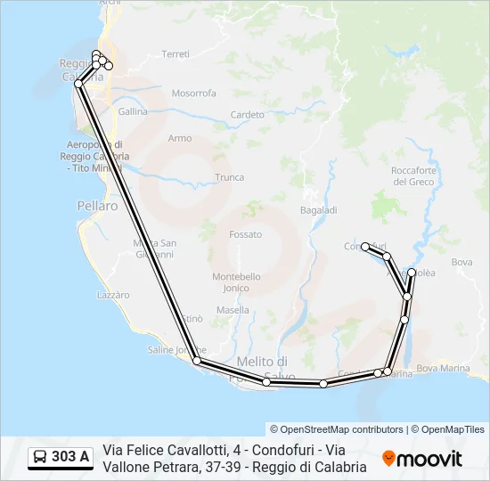 303 A Bus Line Map