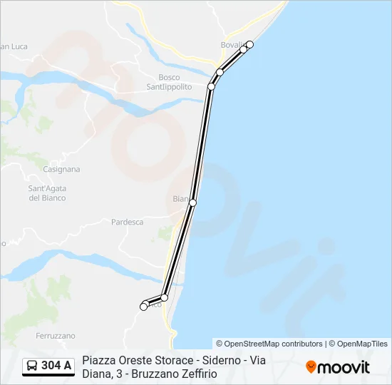 304 A Bus Line Map