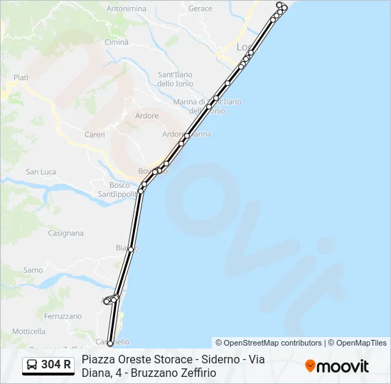 304 R Bus Line Map