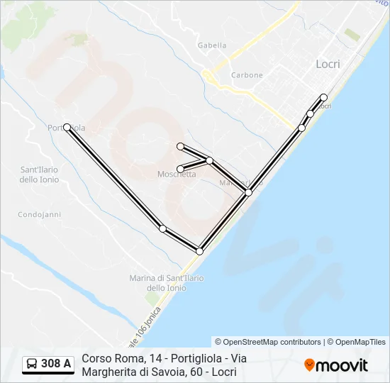 308 A Bus Line Map