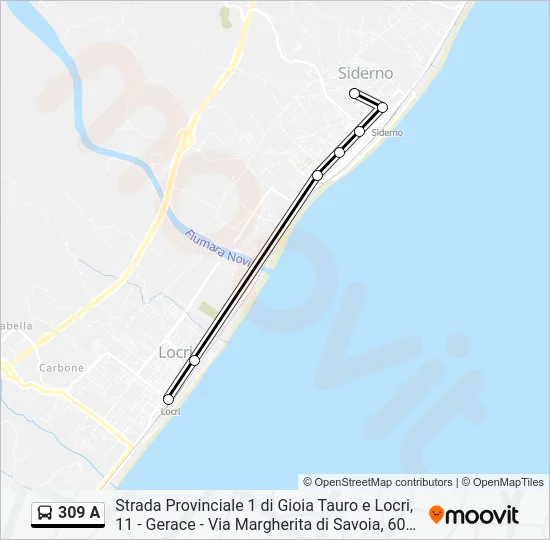 309 A Bus Line Map