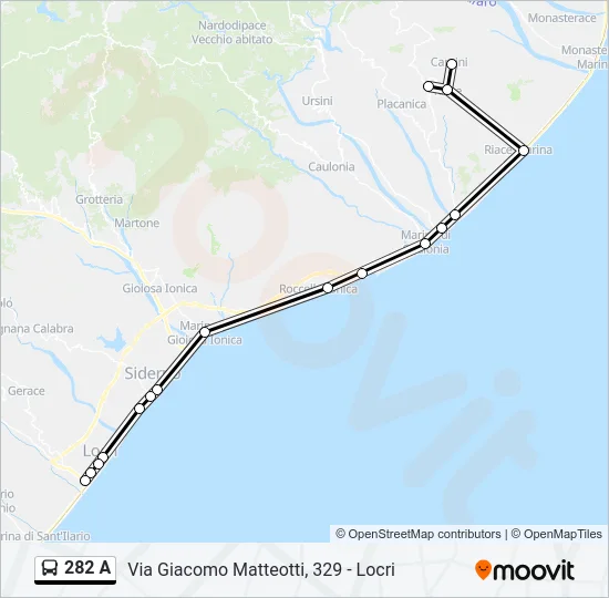 282 A Bus Line Map