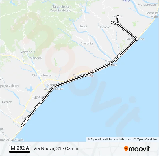 282 A Bus Line Map