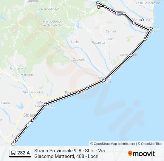 282 A Bus Line Map