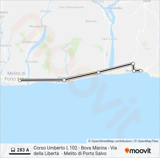 283 A Bus Line Map