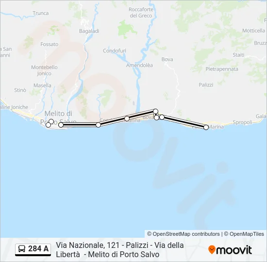 284 A Bus Line Map