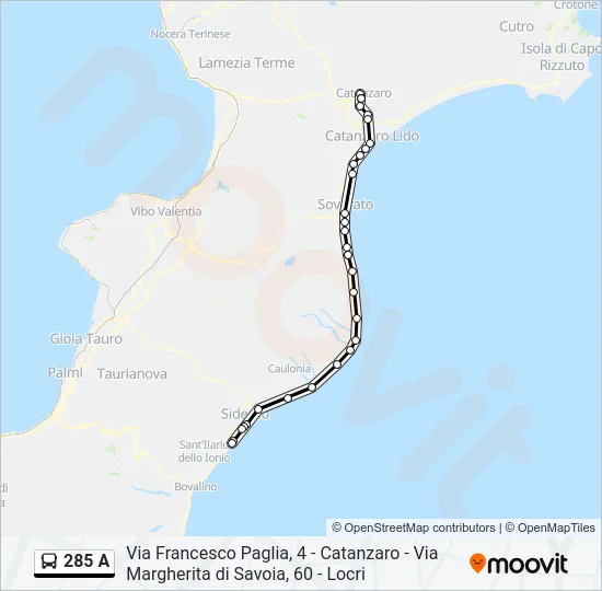 285 A Bus Line Map