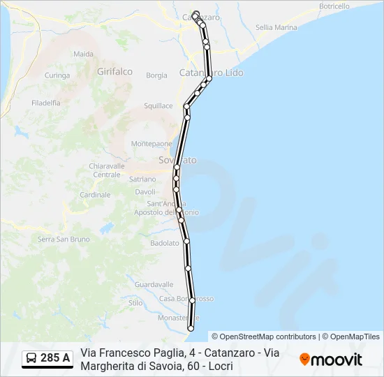 285 A Bus Line Map