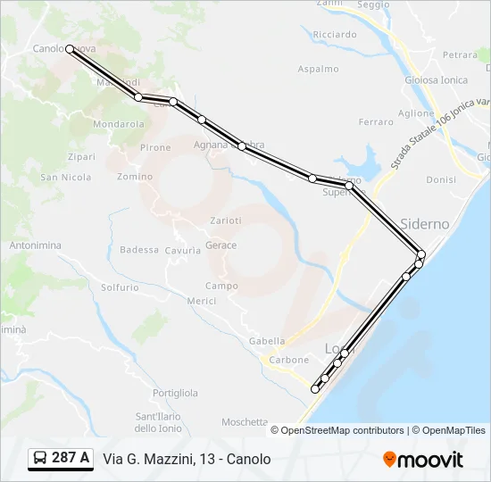 287 A Bus Line Map
