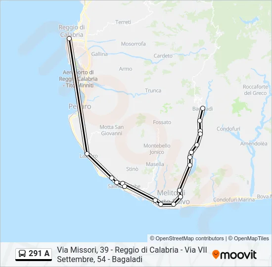 291 A Bus Line Map