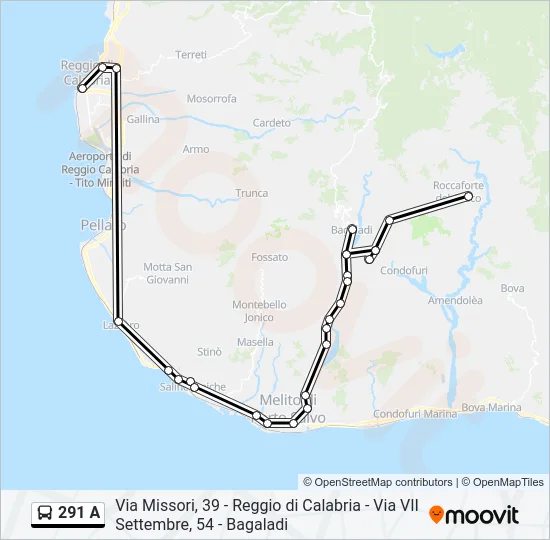 291 A Bus Line Map