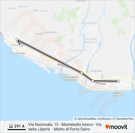 291 A Bus Line Map