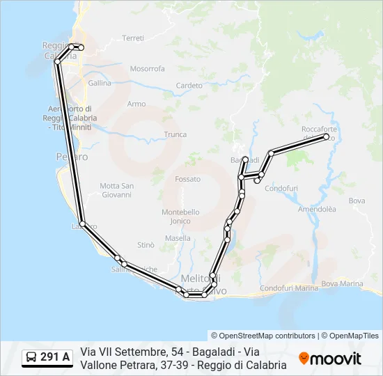 291 A Bus Line Map