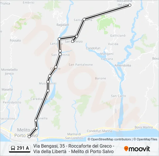 291 A Bus Line Map