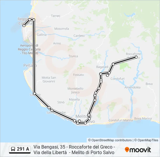 291 A Bus Line Map