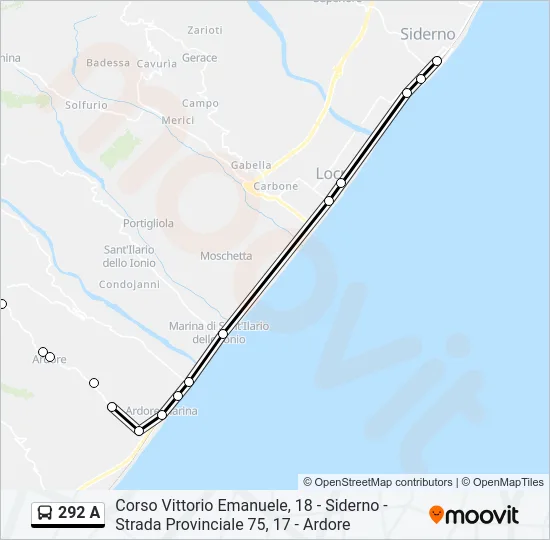 292 A Bus Line Map
