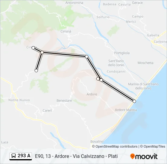 293 A Bus Line Map