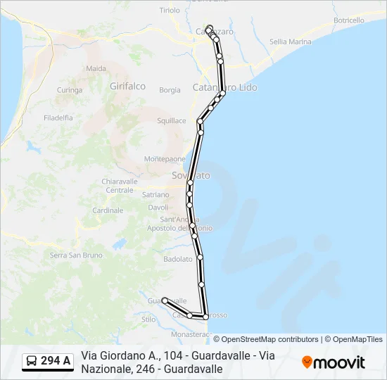 294 A Bus Line Map