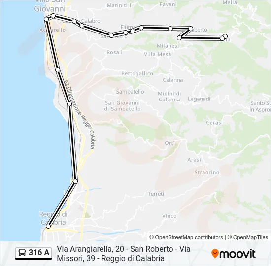 316 A Bus Line Map