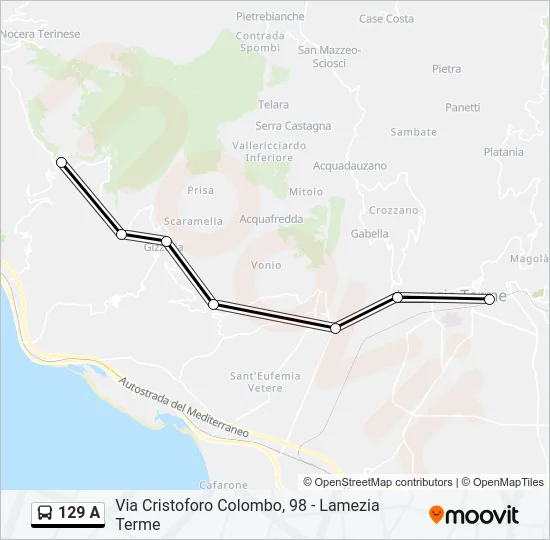 129 A Bus Line Map