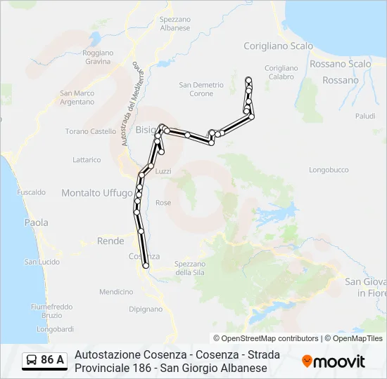 86 A Bus Line Map