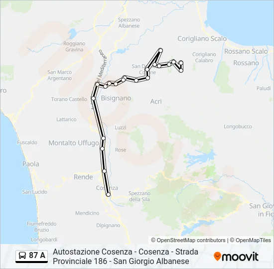 87 A Bus Line Map