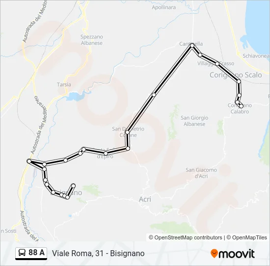 88 A Bus Line Map
