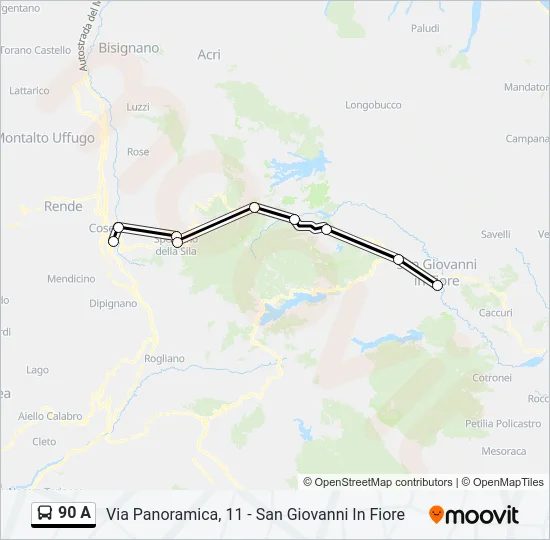 90 A Bus Line Map
