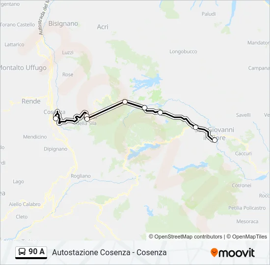 90 A Bus Line Map